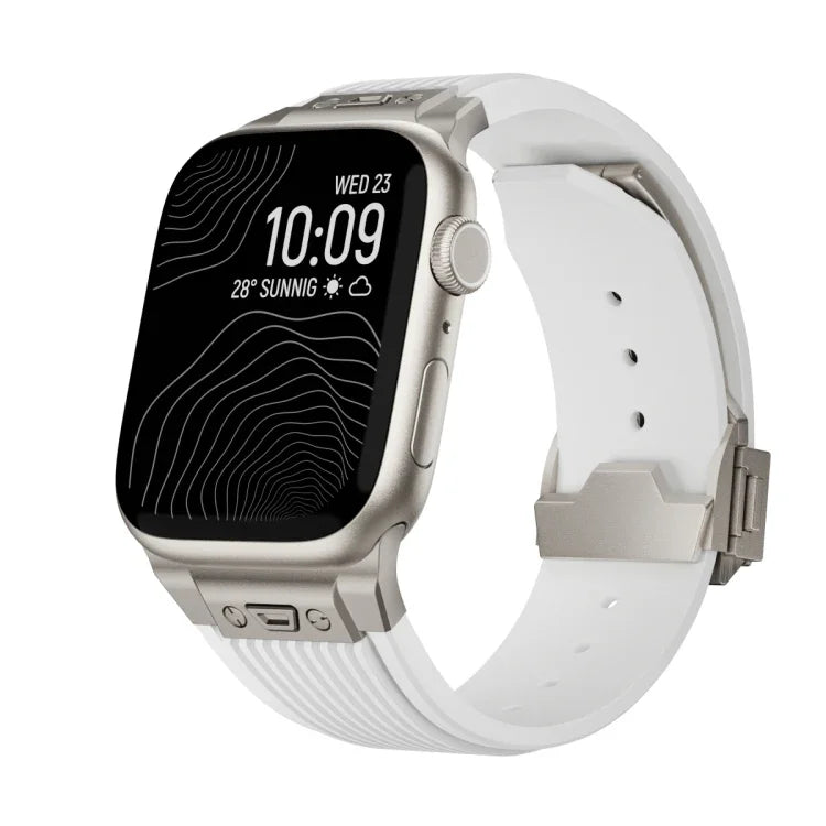 Vertical Texture Titanium Buckle Elastic Silicone Watch Band, For Apple Watch SE 44mm, For Apple Watch Series 6 44mm, For Apple Watch Series 5 44mm, For Apple Watch Series 4 44mm, For Apple Watch Series 3 42mm, For Apple Watch Series 2 42mm            ...