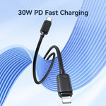 USAMS US-SJ697 USB-C / Type-C to 8 Pin 30W Striped Fast Charge Data Cable, 1m, 2m, 3m