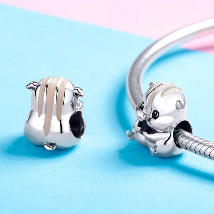 ลูกปัดหนูแฮมสเตอร์ตัวน้อยเงินสเตอร์ลิง S925 อุปกรณ์สร้อยข้อมือสร้อยคอ DIY