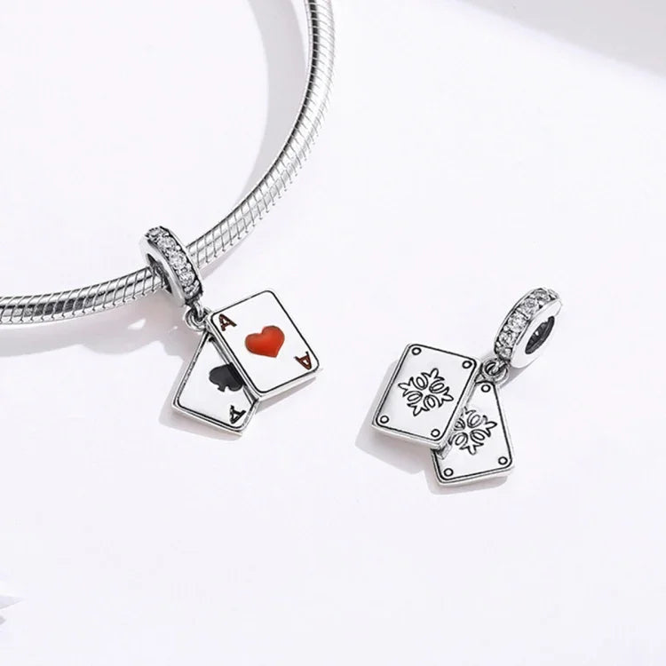จี้รูปหัวใจสีแดงเงินสเตอร์ลิง S925 อุปกรณ์สร้อยข้อมือสร้อยคอ DIY