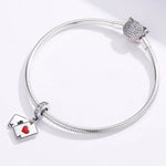จี้รูปหัวใจสีแดงเงินสเตอร์ลิง S925 อุปกรณ์สร้อยข้อมือสร้อยคอ DIY