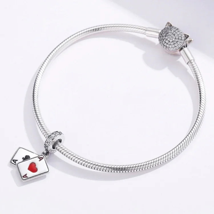 จี้รูปหัวใจสีแดงเงินสเตอร์ลิง S925 อุปกรณ์สร้อยข้อมือสร้อยคอ DIY