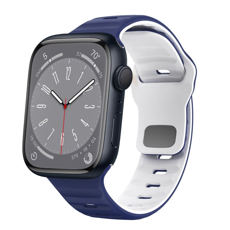 สายรัดนาฬิกาซิลิโคนแบบหัวเข็มขัดกลับลายคลื่น สำหรับ Apple Watch Series 8 ขนาด 41 มม., สำหรับ Apple Watch Series 8 ขนาด 45 มม., สำหรับ Apple Watch SE 2022 ขนาด 40 มม., สำหรับ Apple Watch SE 2022 ขนาด 44 มม.
