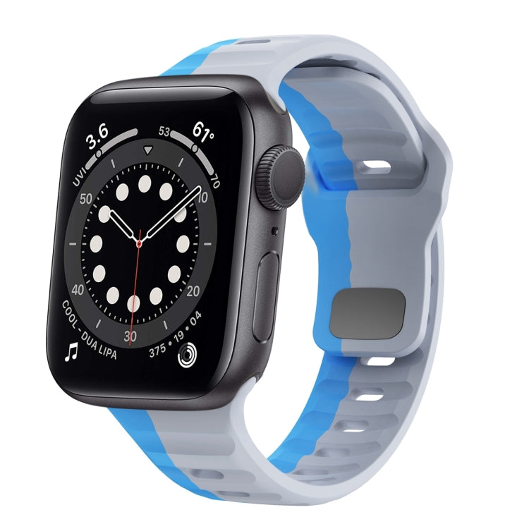 สายรัดนาฬิกาซิลิโคนแบบหัวเข็มขัดกลับลายคลื่น สำหรับ Apple Watch Series 6 ขนาด 40 มม., สำหรับ Apple Watch Series 6 ขนาด 44 มม., สำหรับ Apple Watch Series 5 ขนาด 44 มม., สำหรับ Apple Watch Series 5 ขนาด 40 มม.