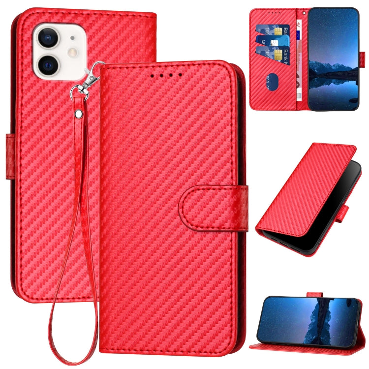 เคสโทรศัพท์หนังคาร์บอนไฟเบอร์พร้อมสายคล้อง YX0070 สำหรับ iPhone 12 mini, iPhone 11 Pro Max, iPhone 11, iPhone 11 Pro, iPhone X / XS, iPhone XR