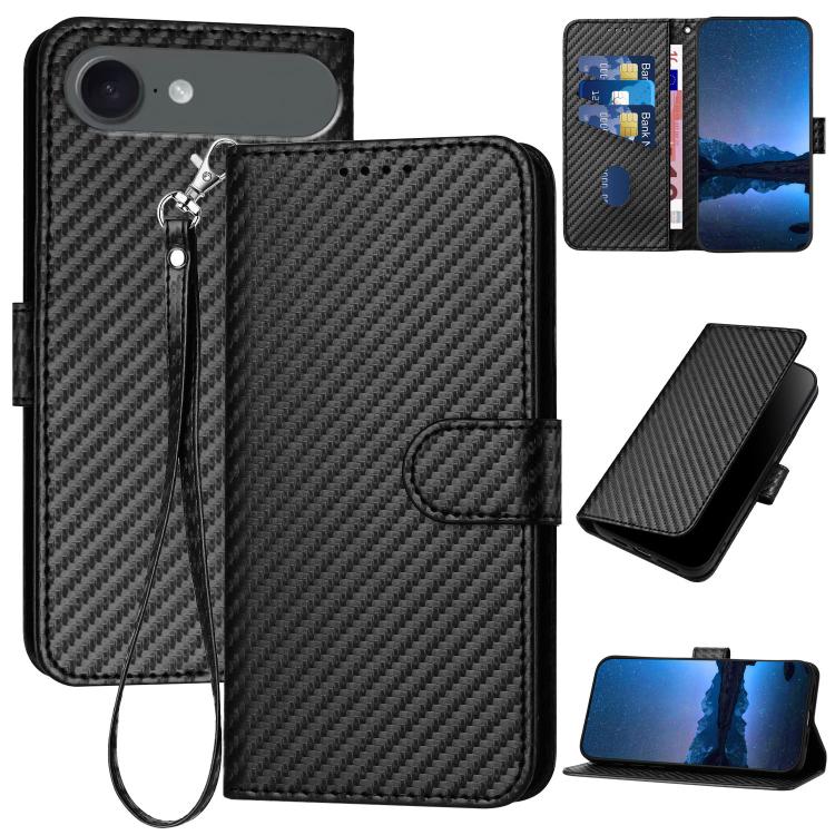 เคสโทรศัพท์หนังคาร์บอนไฟเบอร์พร้อมหัวเข็มขัด YX0070 พร้อมสายคล้อง สำหรับ iPhone 17e / 16e, สำหรับ iPhone 17 Pro Max, สำหรับ iPhone 17 Pro, สำหรับ iPhone 17, สำหรับ iPhone Air, สำหรับ iPhone 16 Pro Max