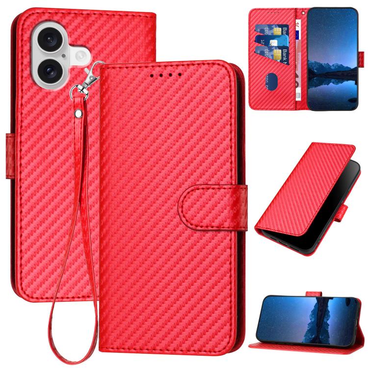 เคสโทรศัพท์หนังคาร์บอนไฟเบอร์พร้อมหัวเข็มขัด YX0070 พร้อมสายคล้อง สำหรับ iPhone 17e / 16e, สำหรับ iPhone 17 Pro Max, สำหรับ iPhone 17 Pro, สำหรับ iPhone 17, สำหรับ iPhone Air, สำหรับ iPhone 16 Pro Max