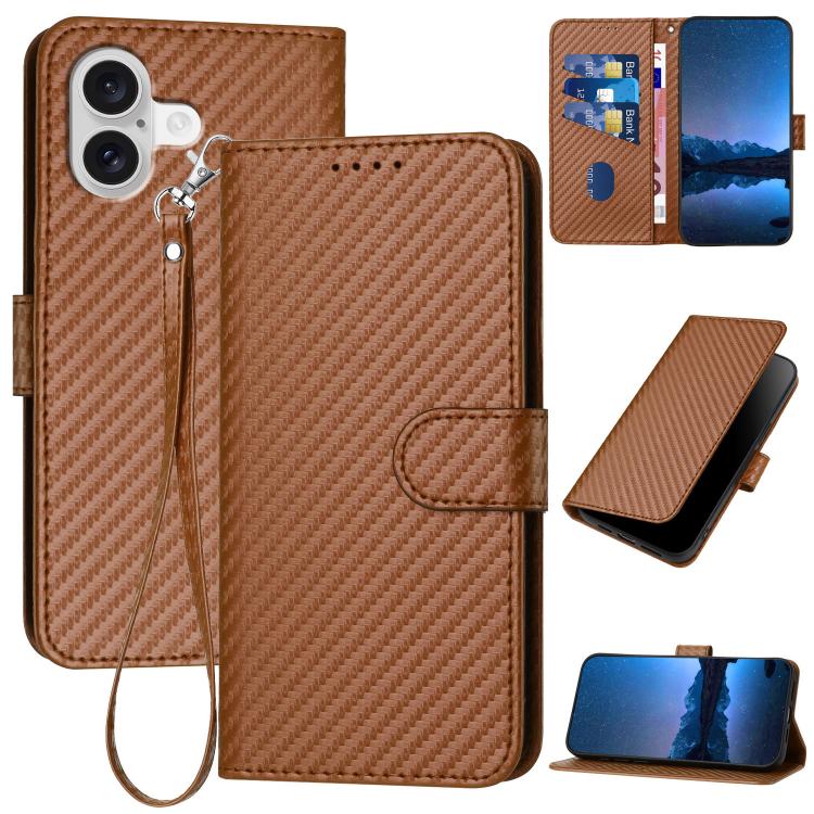 เคสโทรศัพท์หนังคาร์บอนไฟเบอร์พร้อมหัวเข็มขัด YX0070 พร้อมสายคล้อง สำหรับ iPhone 17e / 16e, สำหรับ iPhone 17 Pro Max, สำหรับ iPhone 17 Pro, สำหรับ iPhone 17, สำหรับ iPhone Air, สำหรับ iPhone 16 Pro Max