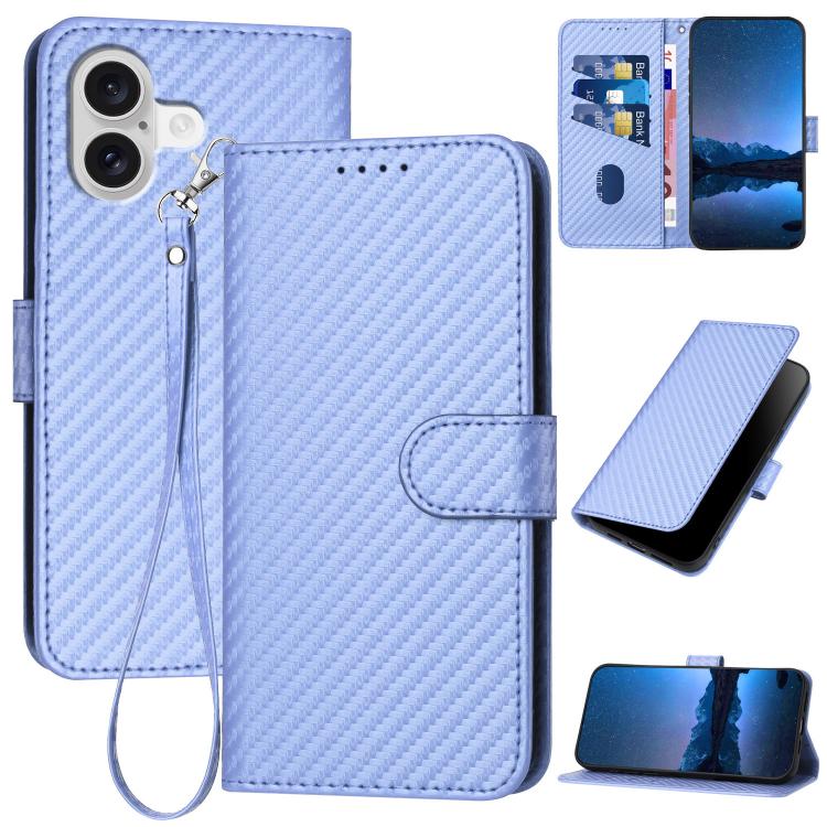 เคสโทรศัพท์หนังคาร์บอนไฟเบอร์พร้อมหัวเข็มขัด YX0070 พร้อมสายคล้อง สำหรับ iPhone 17e / 16e, สำหรับ iPhone 17 Pro Max, สำหรับ iPhone 17 Pro, สำหรับ iPhone 17, สำหรับ iPhone Air, สำหรับ iPhone 16 Pro Max