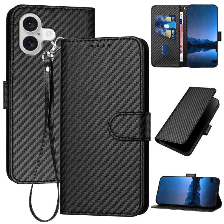 เคสโทรศัพท์หนังคาร์บอนไฟเบอร์พร้อมหัวเข็มขัด YX0070 พร้อมสายคล้อง สำหรับ iPhone 17e / 16e, สำหรับ iPhone 17 Pro Max, สำหรับ iPhone 17 Pro, สำหรับ iPhone 17, สำหรับ iPhone Air, สำหรับ iPhone 16 Pro Max