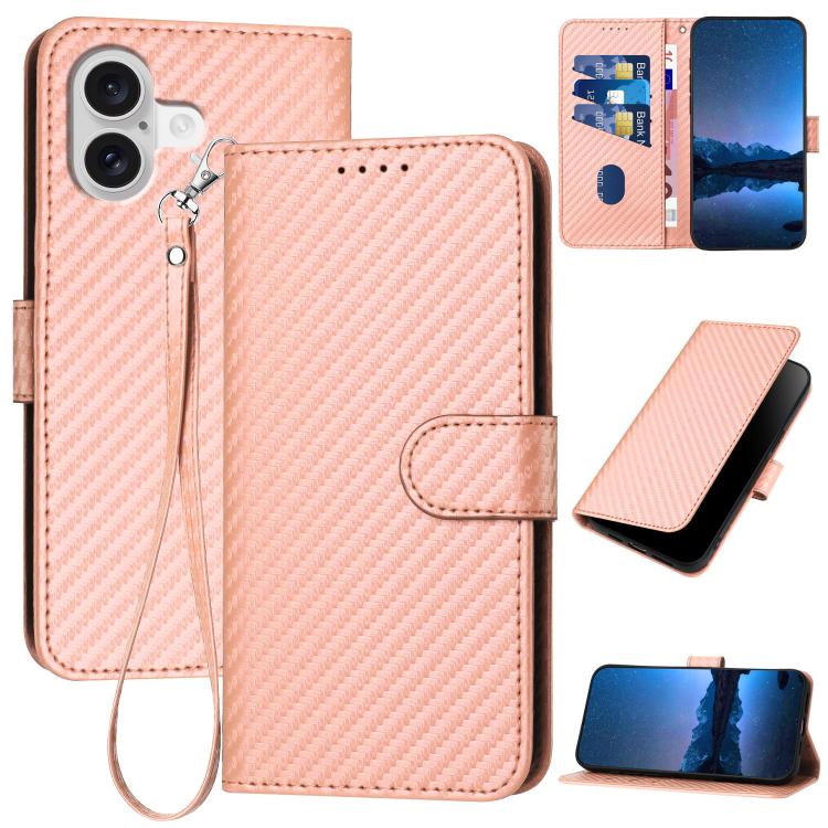 เคสโทรศัพท์หนังคาร์บอนไฟเบอร์พร้อมหัวเข็มขัด YX0070 พร้อมสายคล้อง สำหรับ iPhone 17e / 16e, สำหรับ iPhone 17 Pro Max, สำหรับ iPhone 17 Pro, สำหรับ iPhone 17, สำหรับ iPhone Air, สำหรับ iPhone 16 Pro Max