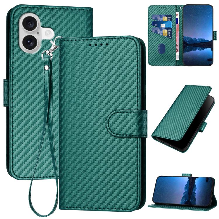 เคสโทรศัพท์หนังคาร์บอนไฟเบอร์พร้อมหัวเข็มขัด YX0070 พร้อมสายคล้อง สำหรับ iPhone 17e / 16e, สำหรับ iPhone 17 Pro Max, สำหรับ iPhone 17 Pro, สำหรับ iPhone 17, สำหรับ iPhone Air, สำหรับ iPhone 16 Pro Max