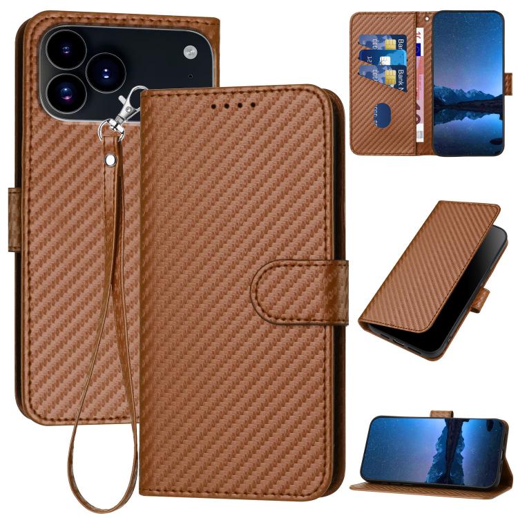 เคสโทรศัพท์หนังคาร์บอนไฟเบอร์พร้อมหัวเข็มขัด YX0070 พร้อมสายคล้อง สำหรับ iPhone 17e / 16e, สำหรับ iPhone 17 Pro Max, สำหรับ iPhone 17 Pro, สำหรับ iPhone 17, สำหรับ iPhone Air, สำหรับ iPhone 16 Pro Max