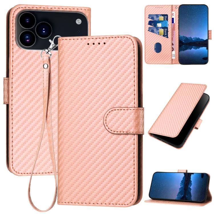 เคสโทรศัพท์หนังคาร์บอนไฟเบอร์พร้อมหัวเข็มขัด YX0070 พร้อมสายคล้อง สำหรับ iPhone 17e / 16e, สำหรับ iPhone 17 Pro Max, สำหรับ iPhone 17 Pro, สำหรับ iPhone 17, สำหรับ iPhone Air, สำหรับ iPhone 16 Pro Max