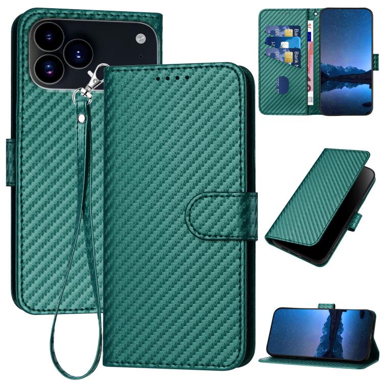 เคสโทรศัพท์หนังคาร์บอนไฟเบอร์พร้อมหัวเข็มขัด YX0070 พร้อมสายคล้อง สำหรับ iPhone 17e / 16e, สำหรับ iPhone 17 Pro Max, สำหรับ iPhone 17 Pro, สำหรับ iPhone 17, สำหรับ iPhone Air, สำหรับ iPhone 16 Pro Max