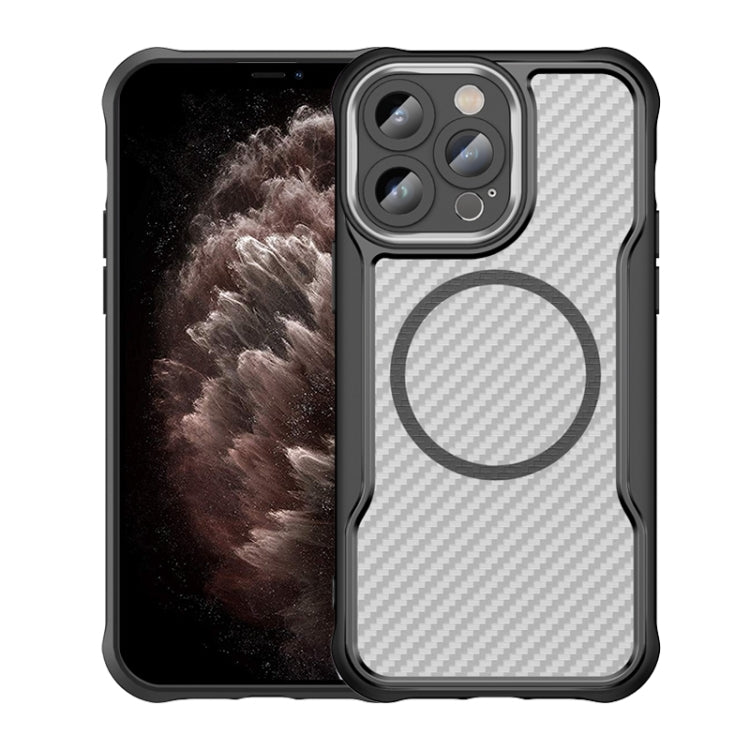เคสโทรศัพท์โปร่งใสลายคาร์บอนไฟเบอร์ MagSafe สำหรับ iPhone 11 Pro