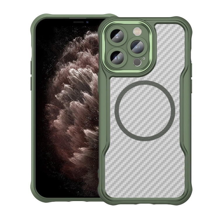 เคสโทรศัพท์โปร่งใสลายคาร์บอนไฟเบอร์ MagSafe สำหรับ iPhone 11 Pro
