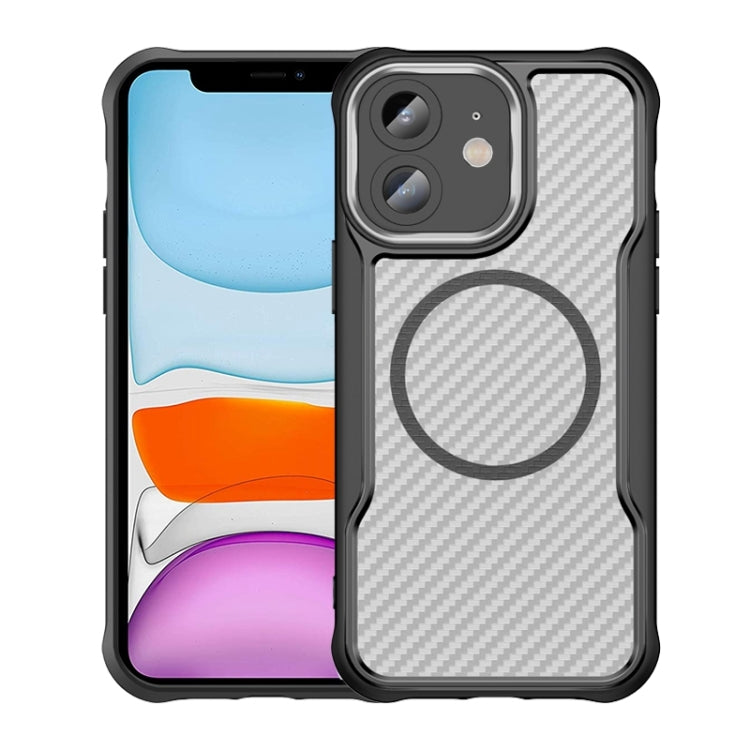 เคสโทรศัพท์โปร่งใสลายคาร์บอนไฟเบอร์ MagSafe สำหรับ iPhone 11 Pro