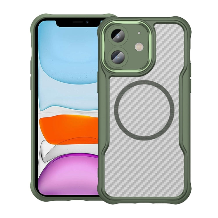 เคสโทรศัพท์โปร่งใสลายคาร์บอนไฟเบอร์ MagSafe สำหรับ iPhone 11 Pro