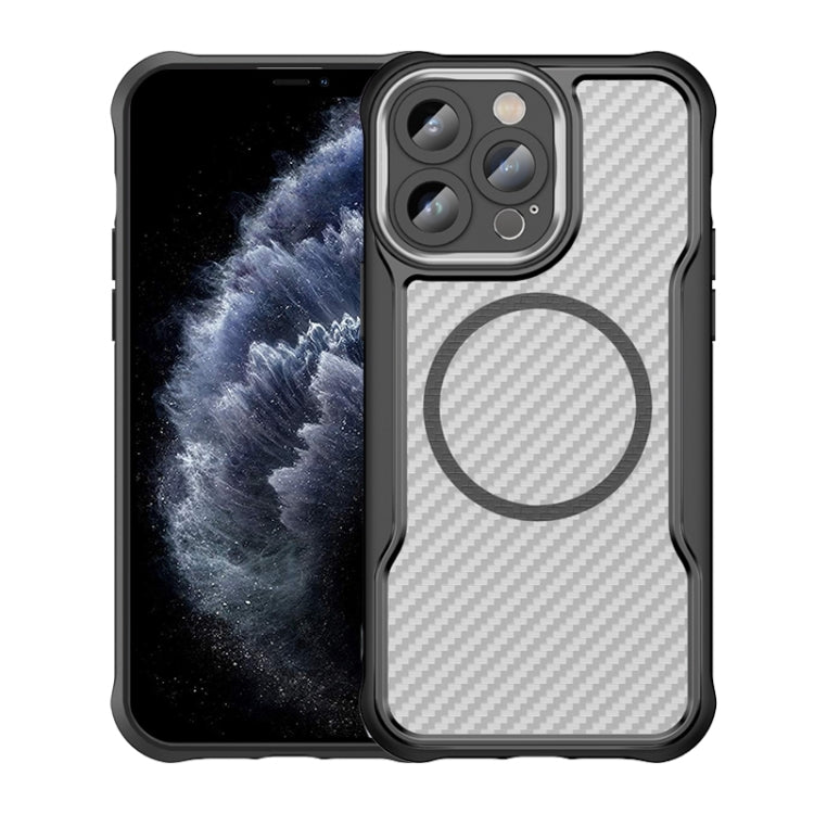 เคสโทรศัพท์โปร่งใสลายคาร์บอนไฟเบอร์ MagSafe สำหรับ iPhone 11 Pro