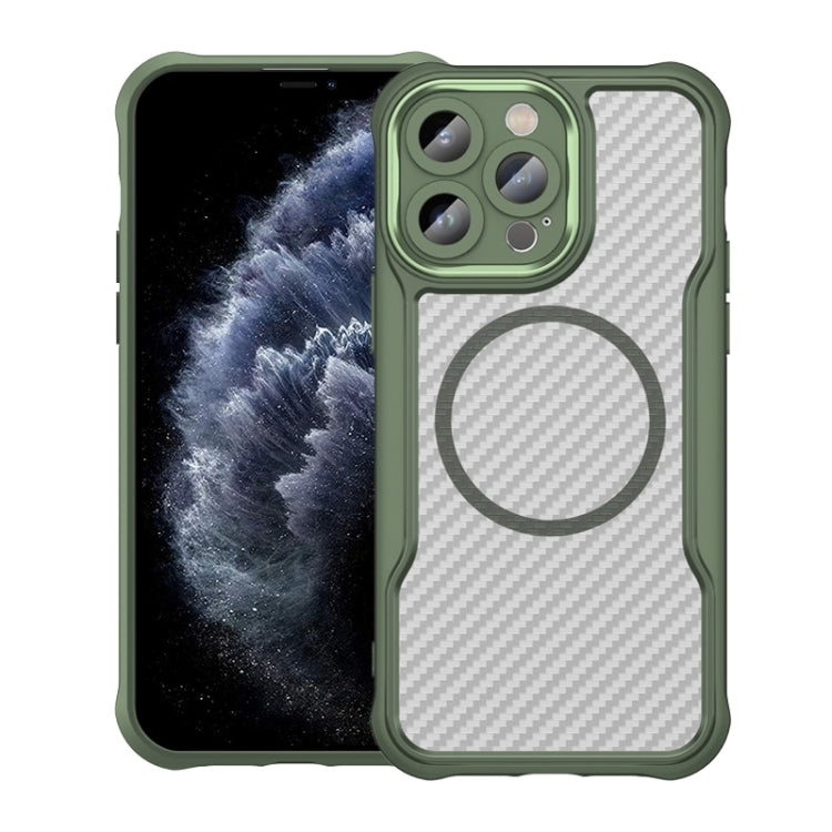 เคสโทรศัพท์โปร่งใสลายคาร์บอนไฟเบอร์ MagSafe สำหรับ iPhone 11 Pro