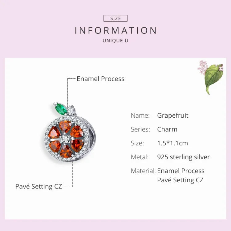ลูกปัดผลส้มโอแดงเงินสเตอร์ลิง S925 อุปกรณ์สร้อยข้อมือสร้อยคอ DIY