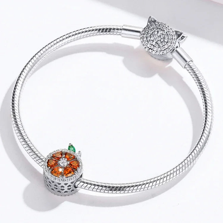 ลูกปัดผลส้มโอแดงเงินสเตอร์ลิง S925 อุปกรณ์สร้อยข้อมือสร้อยคอ DIY