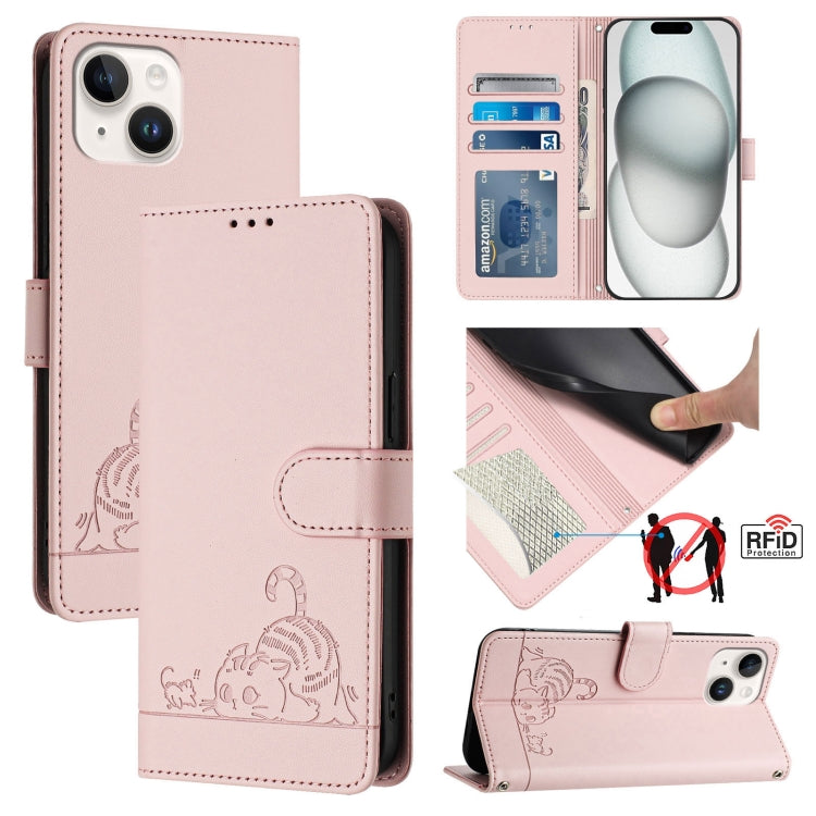 กระเป๋าโทรศัพท์หนังลายปั๊มแมวหนูพร้อม RFID และสายคล้อง สำหรับ iPhone 13 mini, สำหรับ iPhone 12/12 Pro, สำหรับ iPhone 12 Pro Max, สำหรับ iPhone 12 mini, สำหรับ iPhone 11 Pro Max, สำหรับ iPhone 11, สำหรับ iPhone 11 Pro, สำหรับ iPhone XS / X