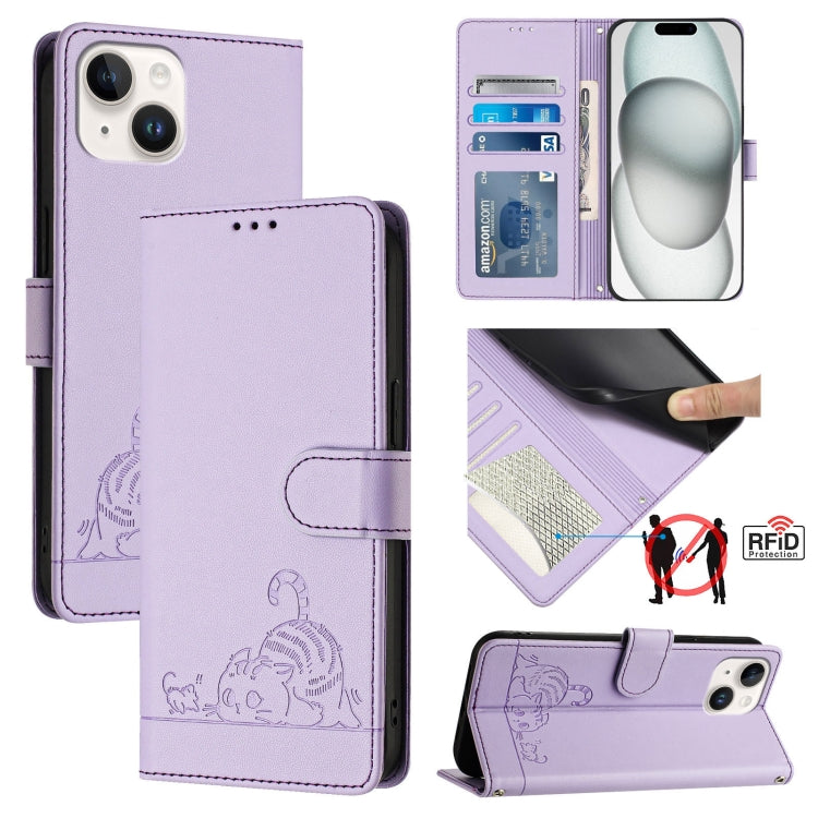 กระเป๋าโทรศัพท์หนังลายปั๊มแมวหนูพร้อม RFID และสายคล้อง สำหรับ iPhone 13 mini, สำหรับ iPhone 12/12 Pro, สำหรับ iPhone 12 Pro Max, สำหรับ iPhone 12 mini, สำหรับ iPhone 11 Pro Max, สำหรับ iPhone 11, สำหรับ iPhone 11 Pro, สำหรับ iPhone XS / X