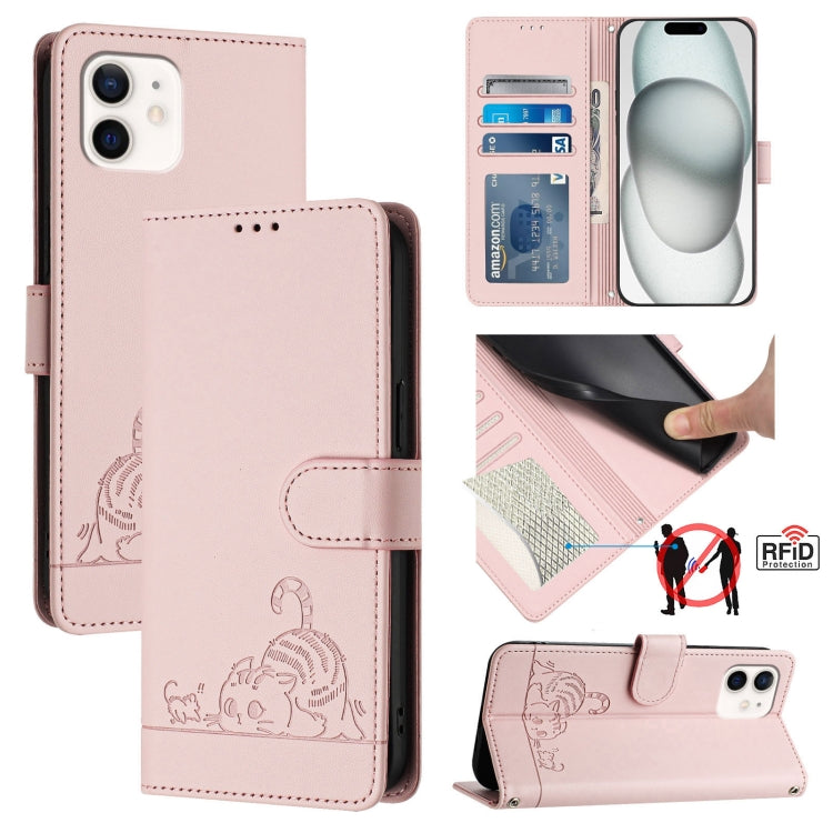 กระเป๋าโทรศัพท์หนังลายปั๊มแมวหนูพร้อม RFID และสายคล้อง สำหรับ iPhone 13 mini, สำหรับ iPhone 12/12 Pro, สำหรับ iPhone 12 Pro Max, สำหรับ iPhone 12 mini, สำหรับ iPhone 11 Pro Max, สำหรับ iPhone 11, สำหรับ iPhone 11 Pro, สำหรับ iPhone XS / X