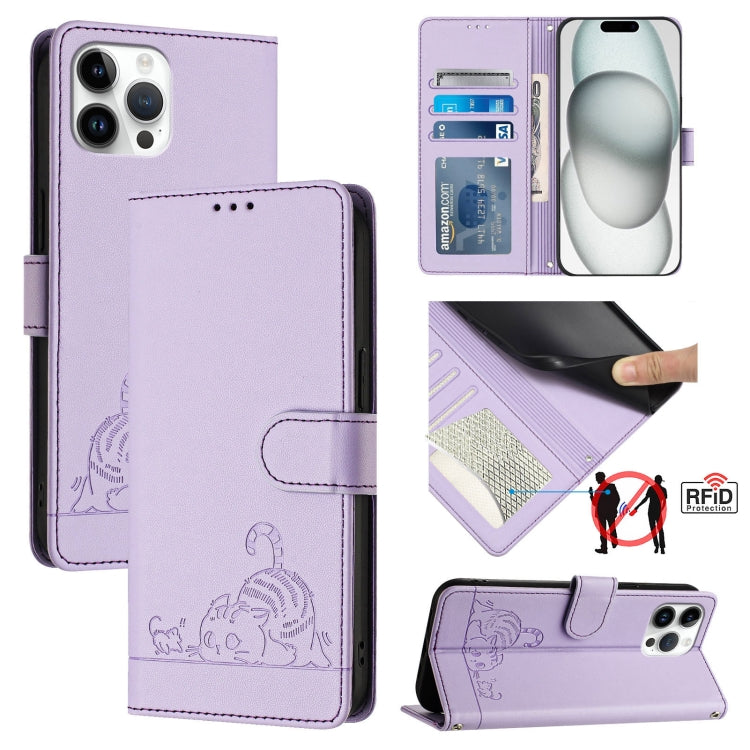 กระเป๋าโทรศัพท์หนังลายปั๊มแมวหนูพร้อม RFID และสายคล้อง สำหรับ iPhone 13 mini, สำหรับ iPhone 12/12 Pro, สำหรับ iPhone 12 Pro Max, สำหรับ iPhone 12 mini, สำหรับ iPhone 11 Pro Max, สำหรับ iPhone 11, สำหรับ iPhone 11 Pro, สำหรับ iPhone XS / X