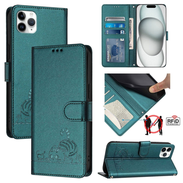 กระเป๋าโทรศัพท์หนังลายปั๊มแมวหนูพร้อม RFID และสายคล้อง สำหรับ iPhone 13 mini, สำหรับ iPhone 12/12 Pro, สำหรับ iPhone 12 Pro Max, สำหรับ iPhone 12 mini, สำหรับ iPhone 11 Pro Max, สำหรับ iPhone 11, สำหรับ iPhone 11 Pro, สำหรับ iPhone XS / X