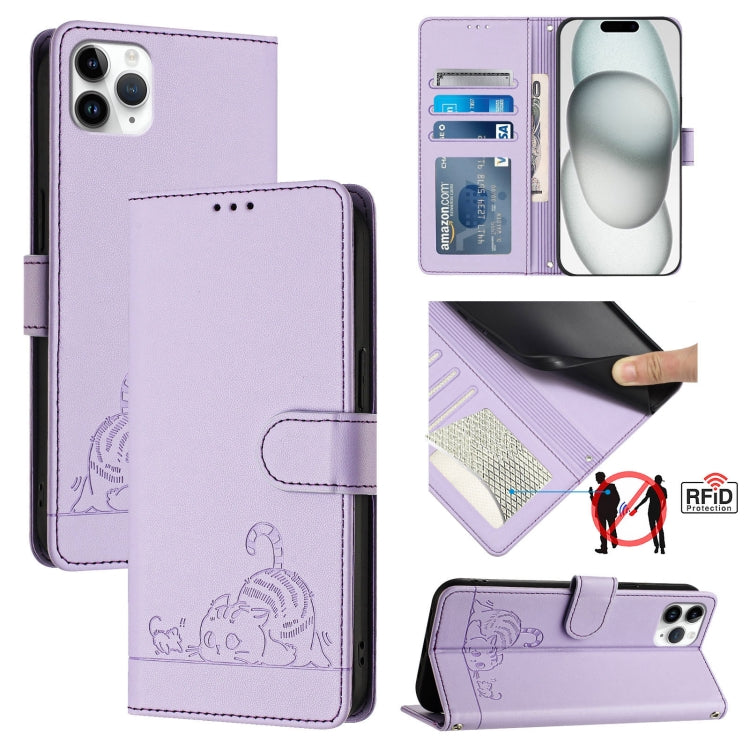 กระเป๋าโทรศัพท์หนังลายปั๊มแมวหนูพร้อม RFID และสายคล้อง สำหรับ iPhone 13 mini, สำหรับ iPhone 12/12 Pro, สำหรับ iPhone 12 Pro Max, สำหรับ iPhone 12 mini, สำหรับ iPhone 11 Pro Max, สำหรับ iPhone 11, สำหรับ iPhone 11 Pro, สำหรับ iPhone XS / X