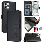 กระเป๋าโทรศัพท์หนังลายปั๊มแมวหนูพร้อม RFID และสายคล้อง สำหรับ iPhone 13 mini, สำหรับ iPhone 12/12 Pro, สำหรับ iPhone 12 Pro Max, สำหรับ iPhone 12 mini, สำหรับ iPhone 11 Pro Max, สำหรับ iPhone 11, สำหรับ iPhone 11 Pro, สำหรับ iPhone XS / X