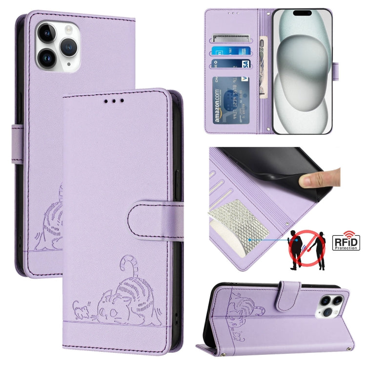 กระเป๋าโทรศัพท์หนังลายปั๊มแมวหนูพร้อม RFID และสายคล้อง สำหรับ iPhone 13 mini, สำหรับ iPhone 12/12 Pro, สำหรับ iPhone 12 Pro Max, สำหรับ iPhone 12 mini, สำหรับ iPhone 11 Pro Max, สำหรับ iPhone 11, สำหรับ iPhone 11 Pro, สำหรับ iPhone XS / X