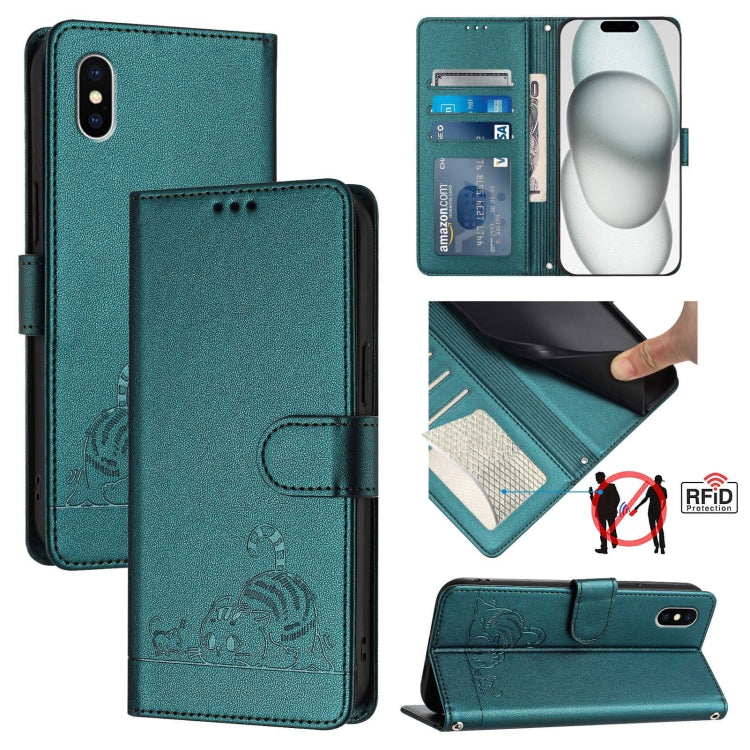 กระเป๋าโทรศัพท์หนังลายปั๊มแมวหนูพร้อม RFID และสายคล้อง สำหรับ iPhone 13 mini, สำหรับ iPhone 12/12 Pro, สำหรับ iPhone 12 Pro Max, สำหรับ iPhone 12 mini, สำหรับ iPhone 11 Pro Max, สำหรับ iPhone 11, สำหรับ iPhone 11 Pro, สำหรับ iPhone XS / X