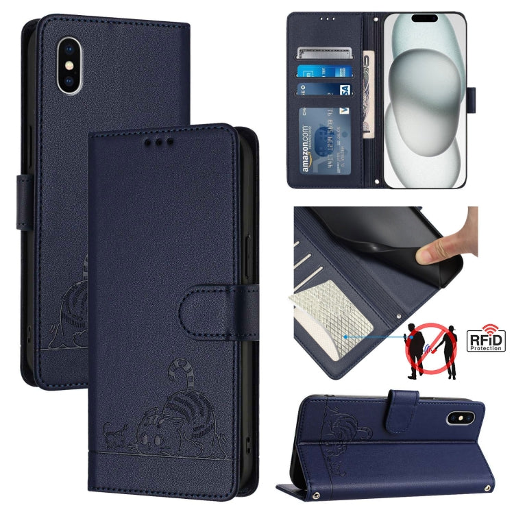 กระเป๋าโทรศัพท์หนังลายปั๊มแมวหนูพร้อม RFID และสายคล้อง สำหรับ iPhone 13 mini, สำหรับ iPhone 12/12 Pro, สำหรับ iPhone 12 Pro Max, สำหรับ iPhone 12 mini, สำหรับ iPhone 11 Pro Max, สำหรับ iPhone 11, สำหรับ iPhone 11 Pro, สำหรับ iPhone XS / X