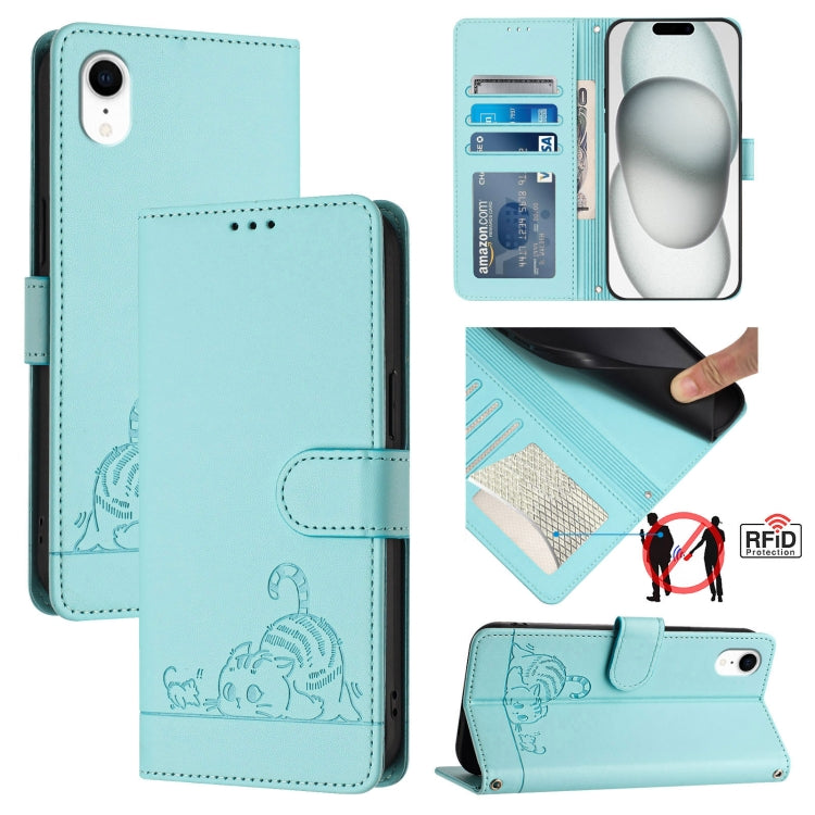 เคสโทรศัพท์หนังลายแมวหนูนูนพร้อมสายคล้อง สำหรับ iPhone XR, iPhone XS Max, iPhone 8 Plus / 7 Plus