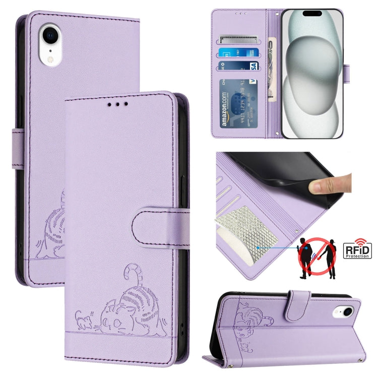 เคสโทรศัพท์หนังลายแมวหนูนูนพร้อมสายคล้อง สำหรับ iPhone XR, iPhone XS Max, iPhone 8 Plus / 7 Plus