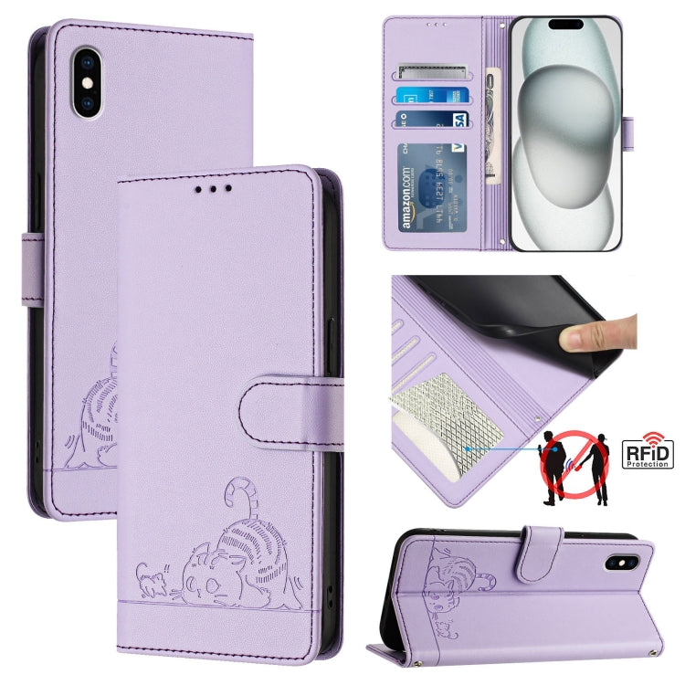 เคสโทรศัพท์หนังลายแมวหนูนูนพร้อมสายคล้อง สำหรับ iPhone XR, iPhone XS Max, iPhone 8 Plus / 7 Plus