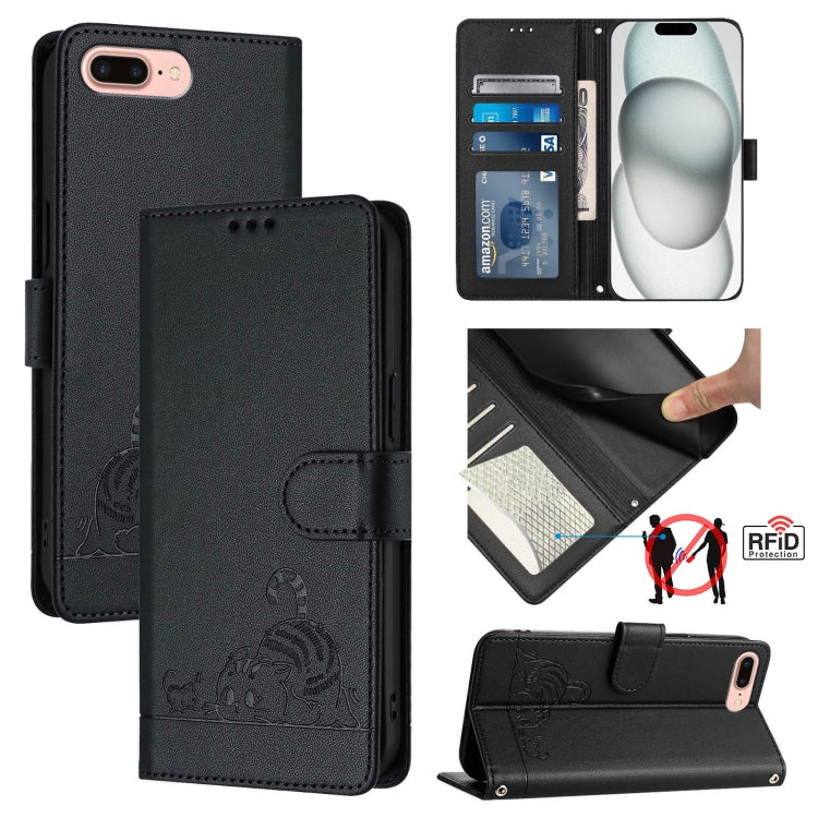 เคสโทรศัพท์หนังลายแมวหนูนูนพร้อมสายคล้อง สำหรับ iPhone XR, iPhone XS Max, iPhone 8 Plus / 7 Plus