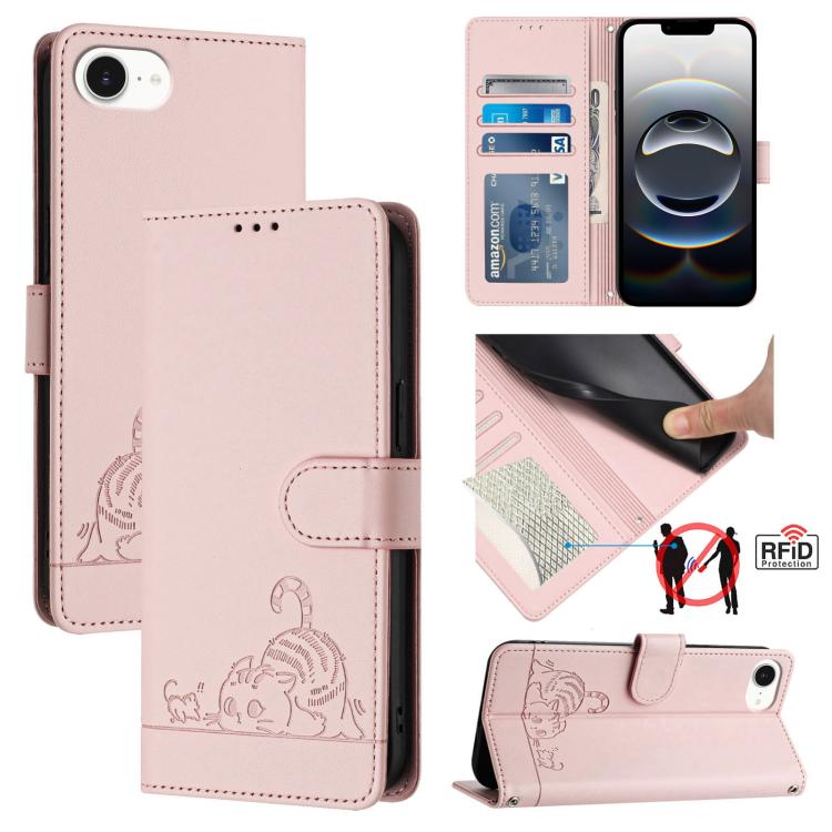 เคสโทรศัพท์หนังปั๊มลายแมวหนูพร้อม RFID และสายคล้อง สำหรับ iPhone 17 Pro Max, สำหรับ iPhone 17 Pro, สำหรับ iPhone 17, สำหรับ iPhone Air, สำหรับ iPhone SE 2024, สำหรับ iPhone 15 Pro Max, สำหรับ iPhone 15 Pro, สำหรับ iPhone 15 Plus