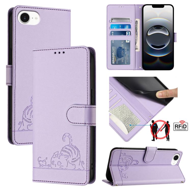 เคสโทรศัพท์หนังปั๊มลายแมวหนูพร้อม RFID และสายคล้อง สำหรับ iPhone 17 Pro Max, สำหรับ iPhone 17 Pro, สำหรับ iPhone 17, สำหรับ iPhone Air, สำหรับ iPhone SE 2024, สำหรับ iPhone 15 Pro Max, สำหรับ iPhone 15 Pro, สำหรับ iPhone 15 Plus