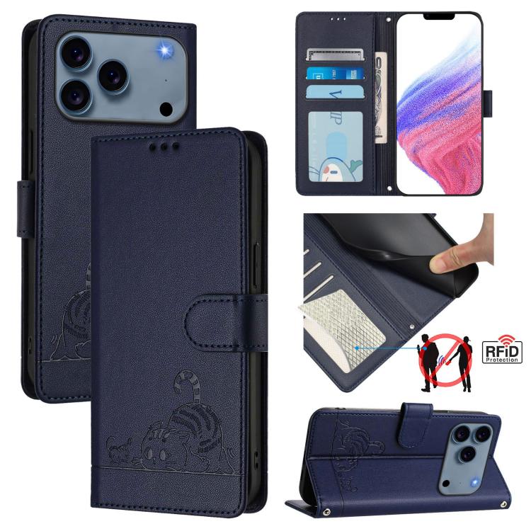 เคสโทรศัพท์หนังปั๊มลายแมวหนูพร้อม RFID และสายคล้อง สำหรับ iPhone 17 Pro Max, สำหรับ iPhone 17 Pro, สำหรับ iPhone 17, สำหรับ iPhone Air, สำหรับ iPhone SE 2024, สำหรับ iPhone 15 Pro Max, สำหรับ iPhone 15 Pro, สำหรับ iPhone 15 Plus