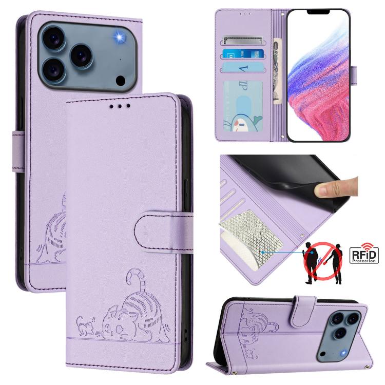 เคสโทรศัพท์หนังปั๊มลายแมวหนูพร้อม RFID และสายคล้อง สำหรับ iPhone 17 Pro Max, สำหรับ iPhone 17 Pro, สำหรับ iPhone 17, สำหรับ iPhone Air, สำหรับ iPhone SE 2024, สำหรับ iPhone 15 Pro Max, สำหรับ iPhone 15 Pro, สำหรับ iPhone 15 Plus