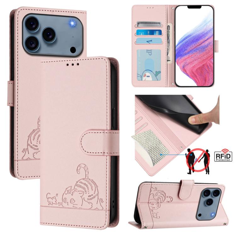 เคสโทรศัพท์หนังปั๊มลายแมวหนูพร้อม RFID และสายคล้อง สำหรับ iPhone 17 Pro Max, สำหรับ iPhone 17 Pro, สำหรับ iPhone 17, สำหรับ iPhone Air, สำหรับ iPhone SE 2024, สำหรับ iPhone 15 Pro Max, สำหรับ iPhone 15 Pro, สำหรับ iPhone 15 Plus