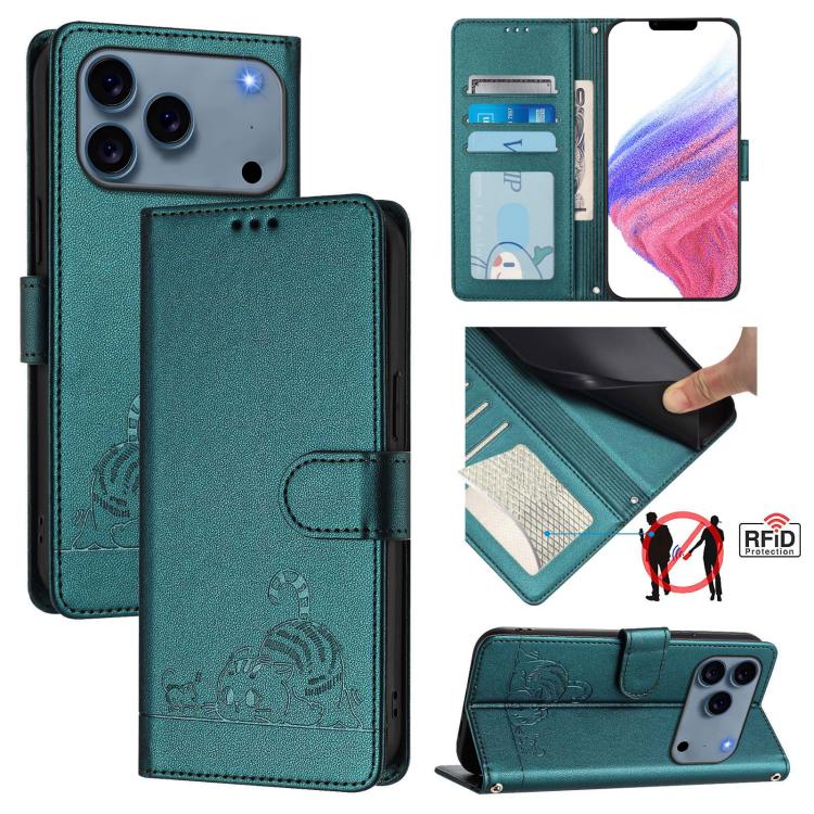 เคสโทรศัพท์หนังปั๊มลายแมวหนูพร้อม RFID และสายคล้อง สำหรับ iPhone 17 Pro Max, สำหรับ iPhone 17 Pro, สำหรับ iPhone 17, สำหรับ iPhone Air, สำหรับ iPhone SE 2024, สำหรับ iPhone 15 Pro Max, สำหรับ iPhone 15 Pro, สำหรับ iPhone 15 Plus