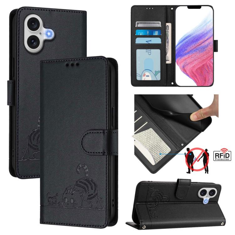 เคสโทรศัพท์หนังปั๊มลายแมวหนูพร้อม RFID และสายคล้อง สำหรับ iPhone 17 Pro Max, สำหรับ iPhone 17 Pro, สำหรับ iPhone 17, สำหรับ iPhone Air, สำหรับ iPhone SE 2024, สำหรับ iPhone 15 Pro Max, สำหรับ iPhone 15 Pro, สำหรับ iPhone 15 Plus