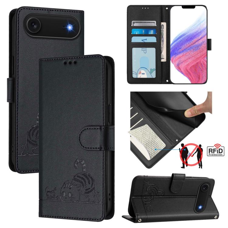 เคสโทรศัพท์หนังปั๊มลายแมวหนูพร้อม RFID และสายคล้อง สำหรับ iPhone 17 Pro Max, สำหรับ iPhone 17 Pro, สำหรับ iPhone 17, สำหรับ iPhone Air, สำหรับ iPhone SE 2024, สำหรับ iPhone 15 Pro Max, สำหรับ iPhone 15 Pro, สำหรับ iPhone 15 Plus