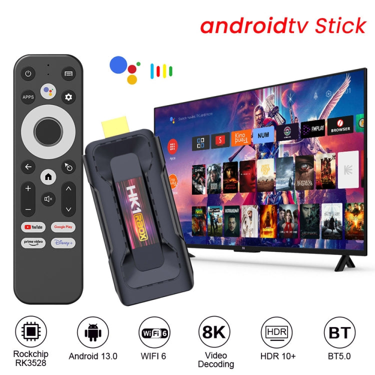 HK1 RBOX D8 RK3528 Android 13.0 Quad Core Android TV Stick 8K HD Wifi6 Bluetooth, 2GB+16GB, 4GB+32GB